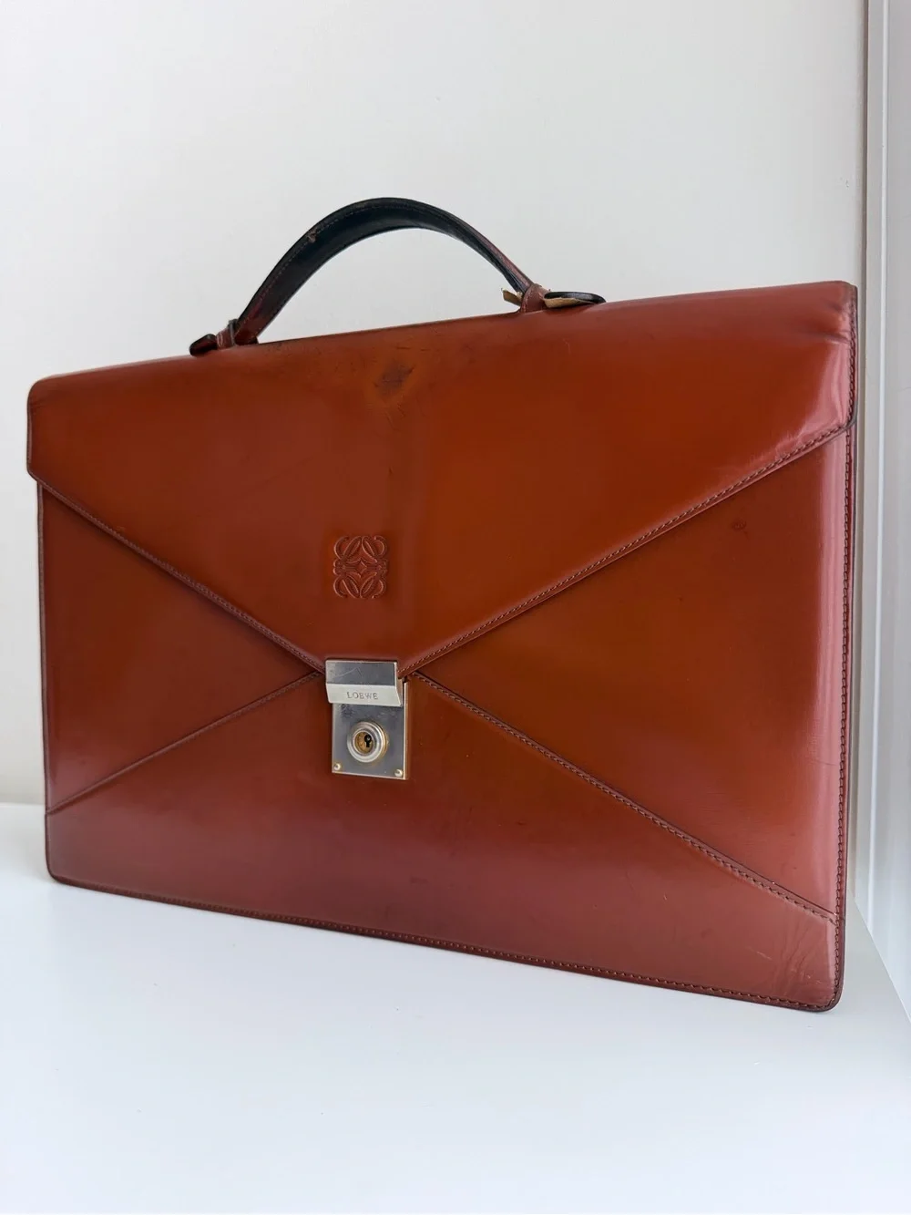 Authentic Loewe Anagram Day Promatico Business Bag Leather Briefcase